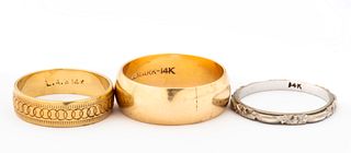 Three Vintage 14K Gold Band Rings