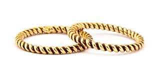 A Pair of Vintage 14K Gold Rope Twist Bands