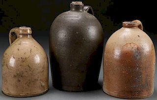 A GROUP OF THREE AMERICAN STONEWARE JUGS, 19TH C