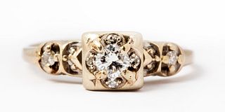 A Vintage 14K Gold Diamond Cluster Engagement Ring