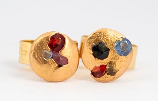 Designer Polly Wales 18K Gold Sapphire Disk Earrings