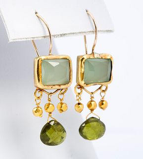 Designer Nava Zahavi Gold and Green Gemstone Earrings