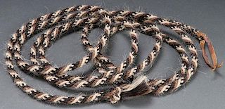 A NICE TRI-COLOR HORSEHAIR BRAIDED MECATE REIN