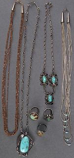 A COLLECTION OF NATIVE AMERICAN SILVER JEWELRY