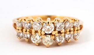 A Vintage Diamond and Yellow Gold Double Cathedral Band