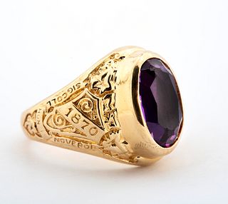 A 14K Gold Hunter College 1970 Amethyst Class Ring