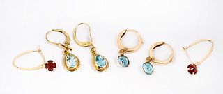 Three Pairs Gold and Gemstone Earrings