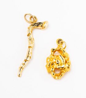 A 14K Gold Pendant and Nugget Pendant