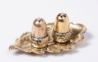 A Reed and Barton Antique Sterling Acorn Salt and Pepper Set