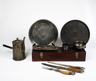 A Royal Brand Sheffield Stag Carving Set and Other Silver Plate