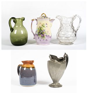 A Group of Five Antique and Vintage Pitchers