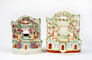 Two Antique English Staffordshire Castles