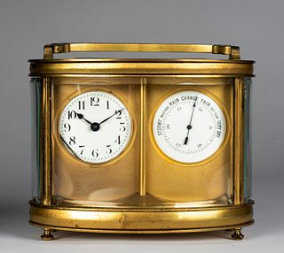 An Antique French Oval Double Carriage Clock and Barometer, Possibly Duverdrey & Bloquel 