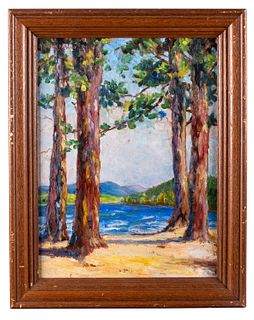 Nellie (Eliza) Foster Nagel (1873 - 1955) "New Hampshire Springtime, Massasecum Lake" Oil on Board