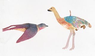 Two Dresden Paper Ornaments, Ostrich and Swallow