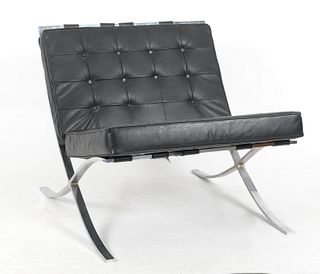 Tufted Leather and Chrome Barcelona Style Chair