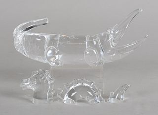Two Steuben Glass Figures, Alligator and Sea Monster