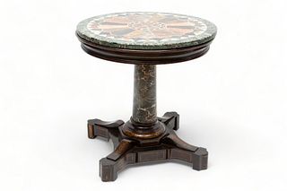 Rare And Important American Neoclassical Stenciled Rosewood And Italian Pietra Dura Center Table, New York, Ca. 1820, H 29" Dia. 27.25"