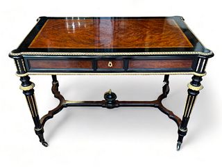 Attributed to Leon Marcotte (French/American, 1824-1887) Amboyna And Ebonized Library Table, Ca. 1865, H 29.25" W 43.25" Depth 26.5"