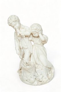 American Carrara Marble Sculpture, Ca. 1870-1890, "Fourth of July", H 30" W 18" Depth 19"