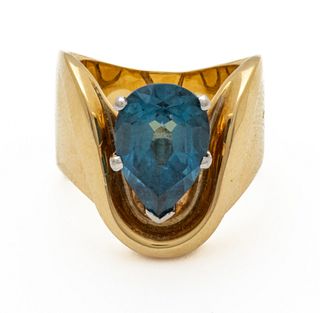 Blue Topaz, 14K Yellow Gold Ring, Size 5 1/2, 9.9g