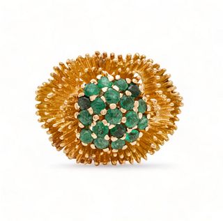 Emerald Cluster, 14K Gold Ring, Size 4 1/2 15.2g