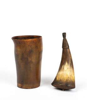 An Antique Horn Cup and Small Powder Horn