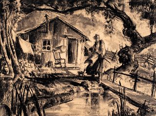 Karl Godwin (1893-1962) Protecting the Homestead, Signed Drawing