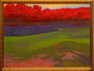 Richard Mayhew (American, B. 1924) Oil on Canvas, 1999, "Southern Border", H 36" W 48"