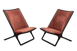 Pair of Ward Bennett for Brickel Upholstered Scissor Lounge Chairs, H 34" W 24" Depth 28" 2 pcs