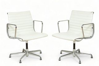 Charles & Ray Eames for Herman Miller (American) Leather & Aluminum Group Side Chairs, H 33" W 23" Depth 21" 2 pcs