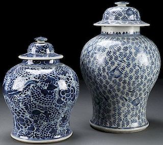 A PAIR OF CHINESE BLUE AND WHITE COVERED JARS