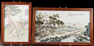 TWO CHINESE FAMILLE ROSE PORCELAIN PLAQUES