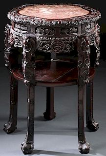 CHINESE EXPORT CARVED WOOD AND MARBLE TABLE