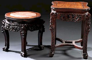 A PAIR OF CHINESE EXPORT CARVED HARDWOOD STANDS