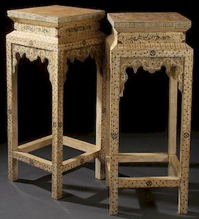 A PAIR OF MATCHING CHINESE CARVED BONE PEDESTALS
