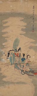 A CHINESE SCHOOL HAND PAINTED SCROLL