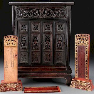 A JAPANESE CARVED WOOD TABLE SHRINE, MEIJI PERIOD