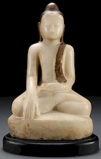 A WHITE MARBLE SEATED BUDDHA, PROBABLY 19TH C