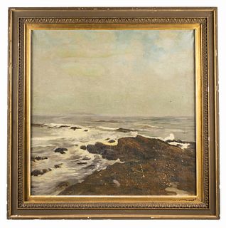 American School Antique Oil on Canvas Coastal Painting
