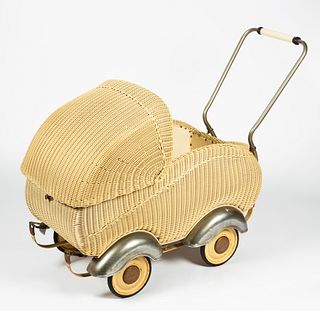 An Art Deco Wicker Pram/Stroller, Attributed to Alfons Pollak, 1930's/1940's