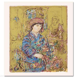 Umbria's Garden Limited Edition Serigraph by Edna Hibel (1917-2014), Numbered and Hand Signed with Certificate of Authenticity.