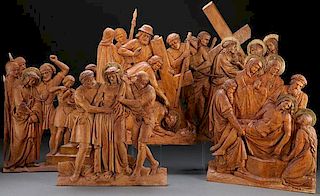5 RELIEF CARVED WOOD PANELS OF THE PASSION