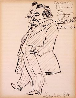 ENRICO CARUSO CARICATURE PEN AND INK