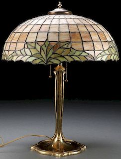 A SLAG GLASS TABLE LAMP, EARLY 20TH CENTURY