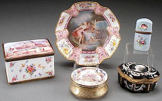 A GOOD GROUP OF CONTINENTAL ENAMELED WARES
