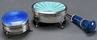 A PAIR OF ENGLISH SILVER AND GUILLOCHÉ ENAMEL BOX