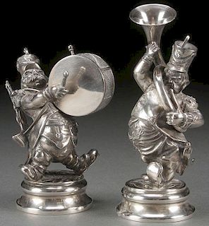 A PAIR OF SOUTH AMERICAN SILVER FIGURAL MUSICIANS