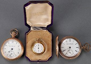 THREE GOLD OR GOLD FILLED POCKET WATCHES