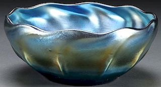 AN L. C. TIFFANY BLUE FAVRILLE ART GLASS BOWL
